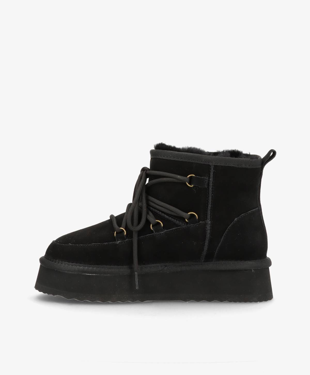 DUMBLE XL LACE - Dame Bamsestøvle med snøre - Sort ruskind