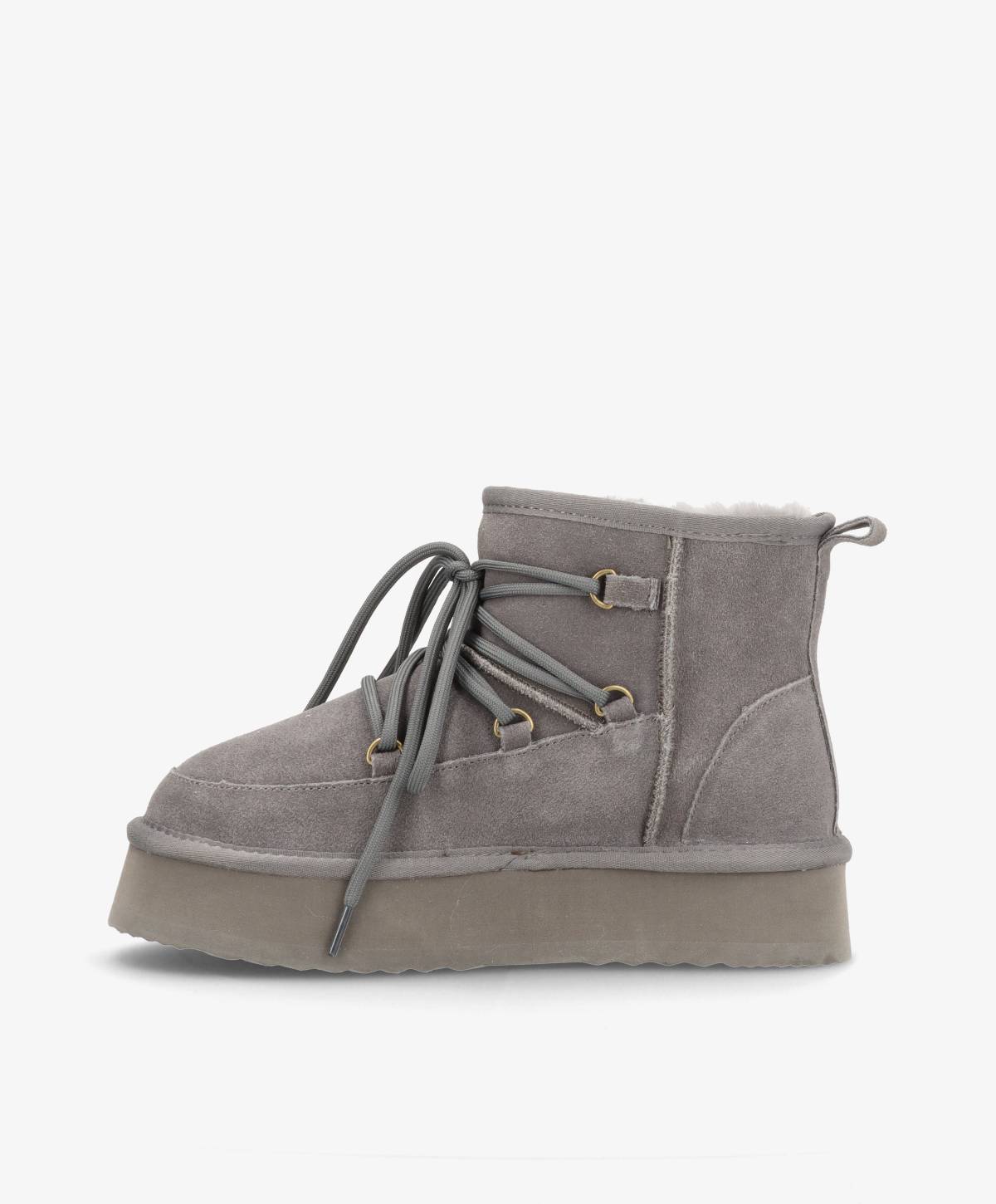 DUMBLE XL LACE - Dame Bamsestøvle med snøre - Mørkegrå ruskind