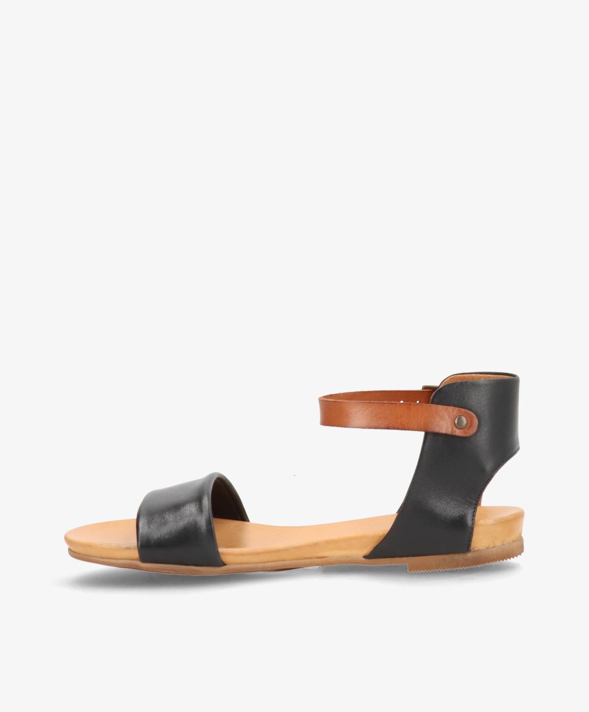 ANNIKA - Sort/brun læder - Flade sandaler