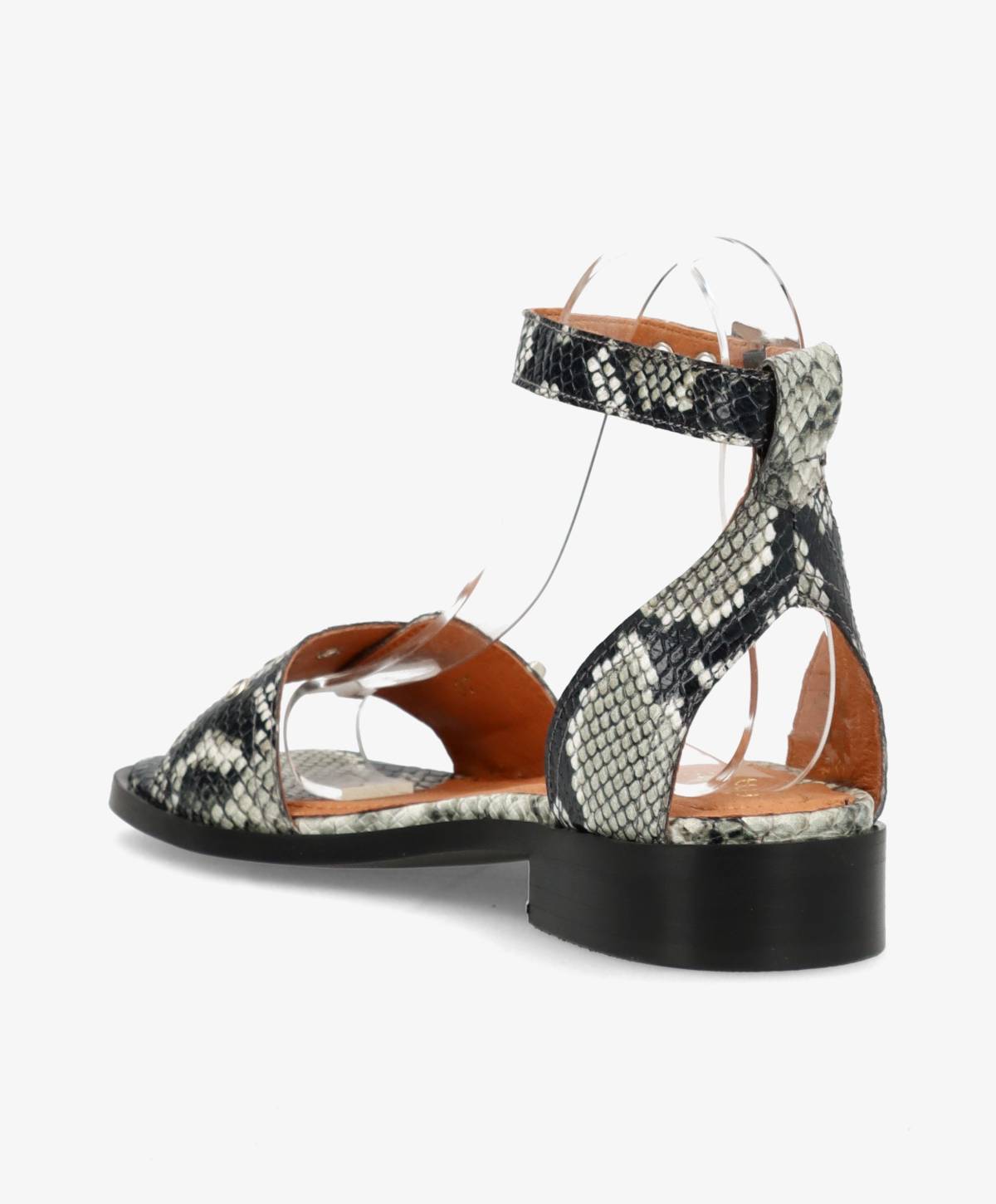 DESIRE - Offwhite snake læder - Sandaler med lav hæl Dame