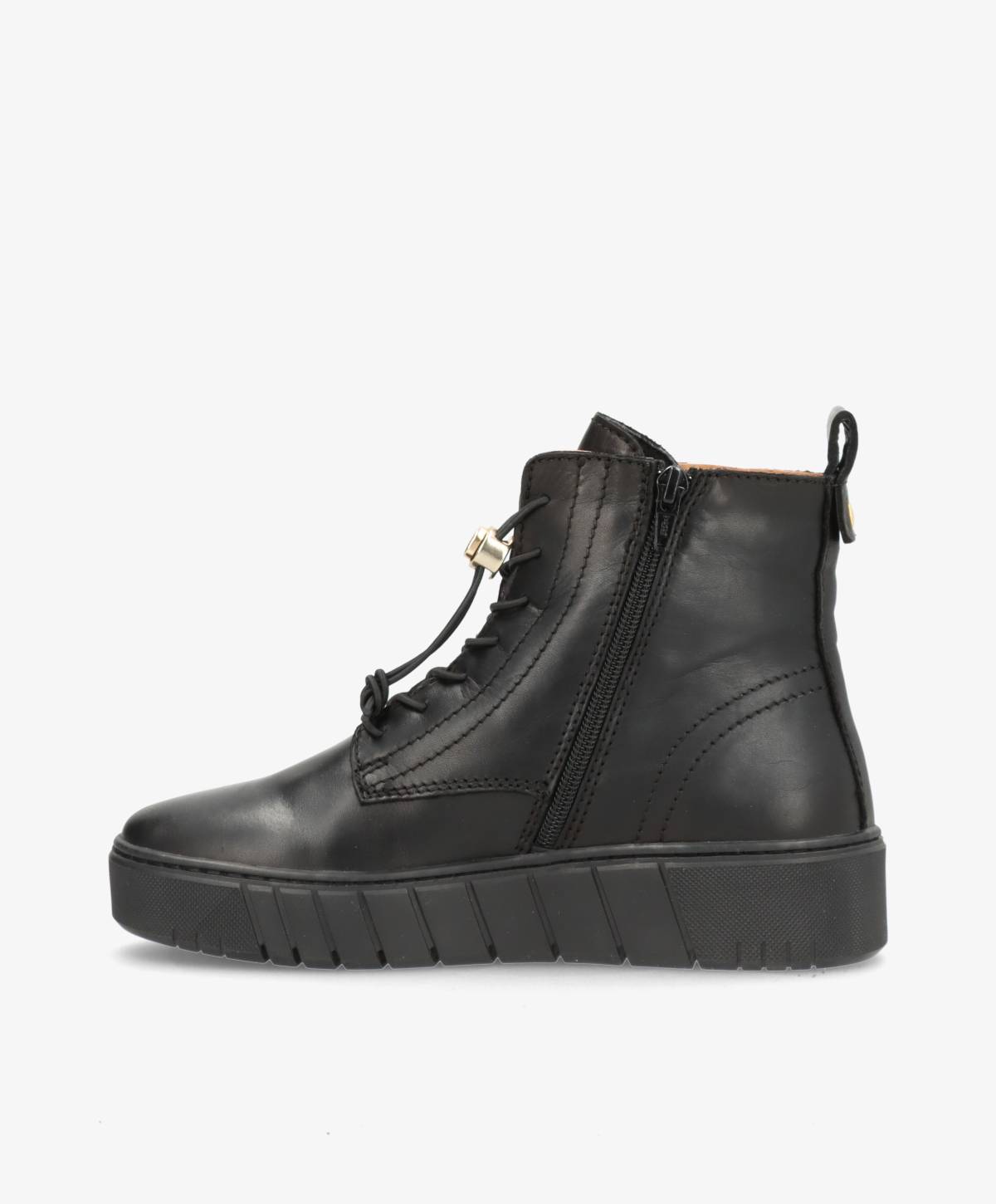 MOOVED LACE BLK - Sort læder - Snørestøvler Dame