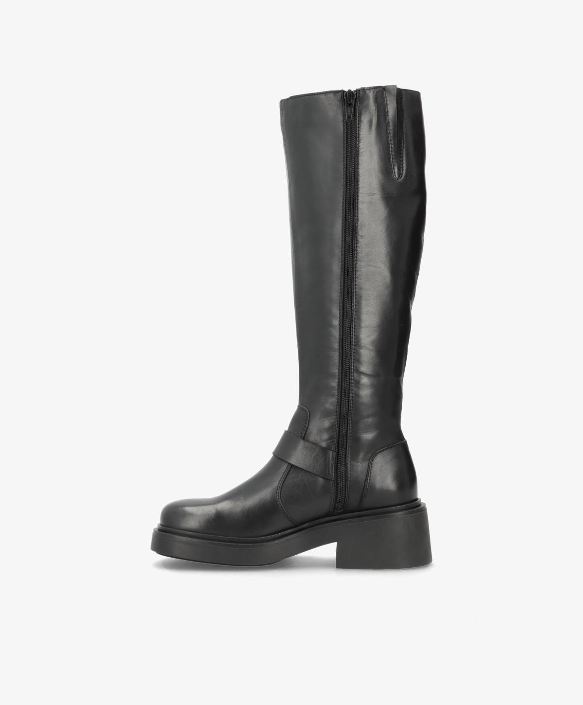 SADDLE LONG Buckle - Sort læder - Lange støvler Dame