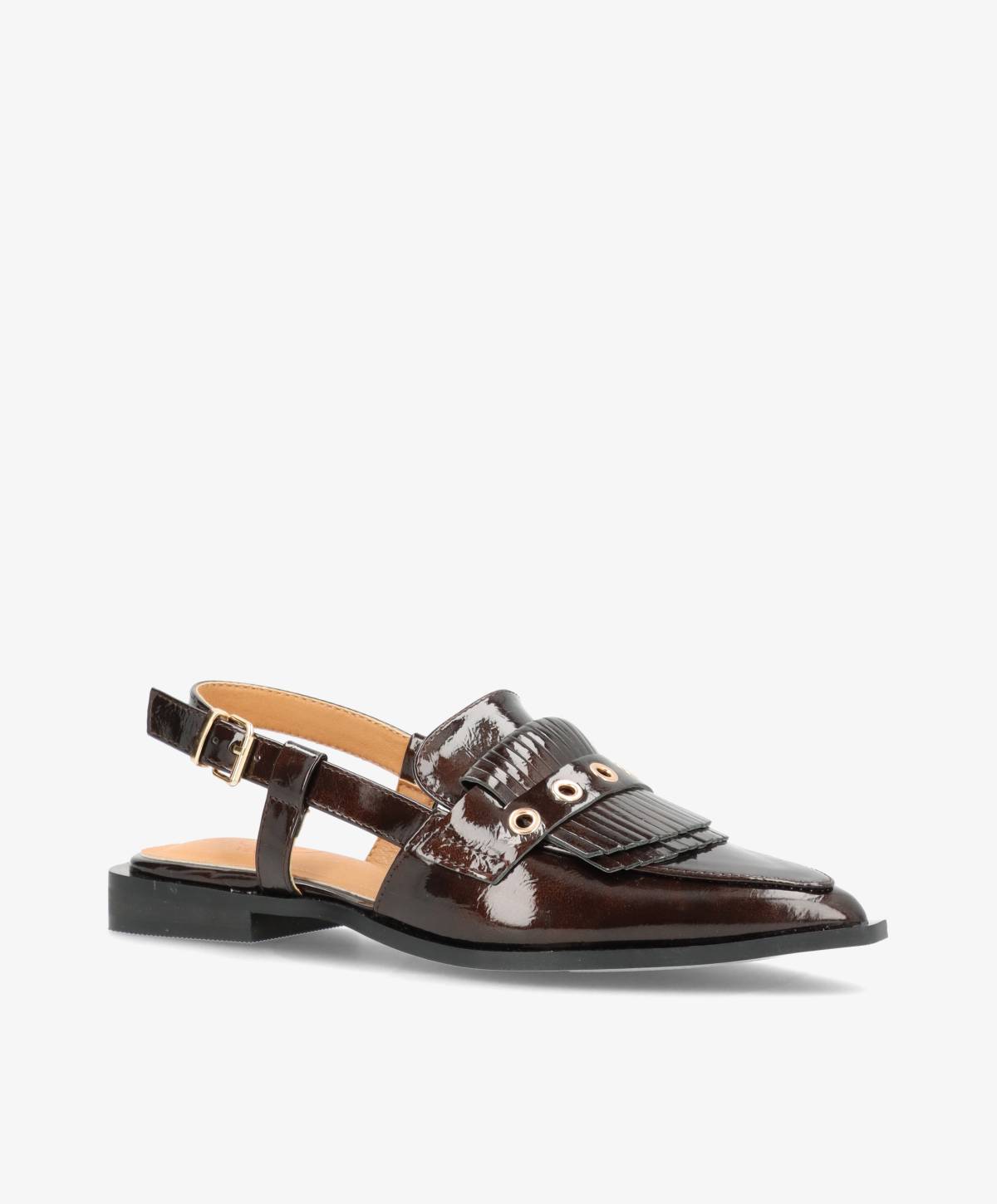 Shoecobay - Mørkebrun Vegan lak - Slingback sko - Dame
