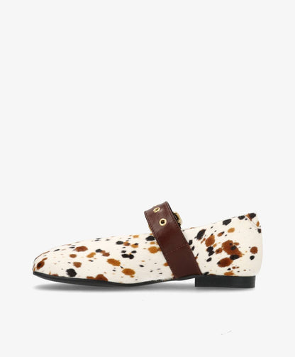 MORE Ha - Cow brun spot pony hair læder - Ballerina med rem Dame