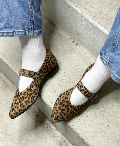 JULES S - Leopard ruskind - Ballerina med rem