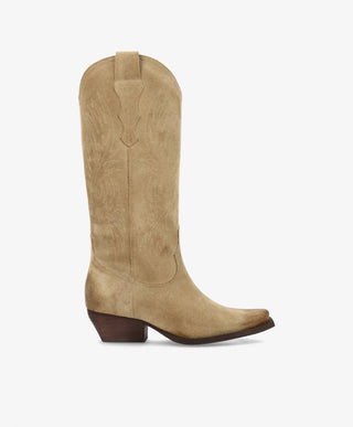 FRANKIE S - Cowboy støvle lang - Beige ruskind