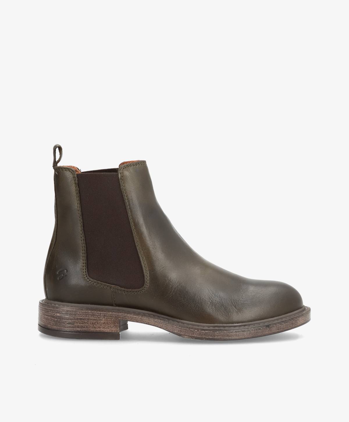 Khaki skindstøvler fra Shoedesign Copenhagen med hæl i trælook.