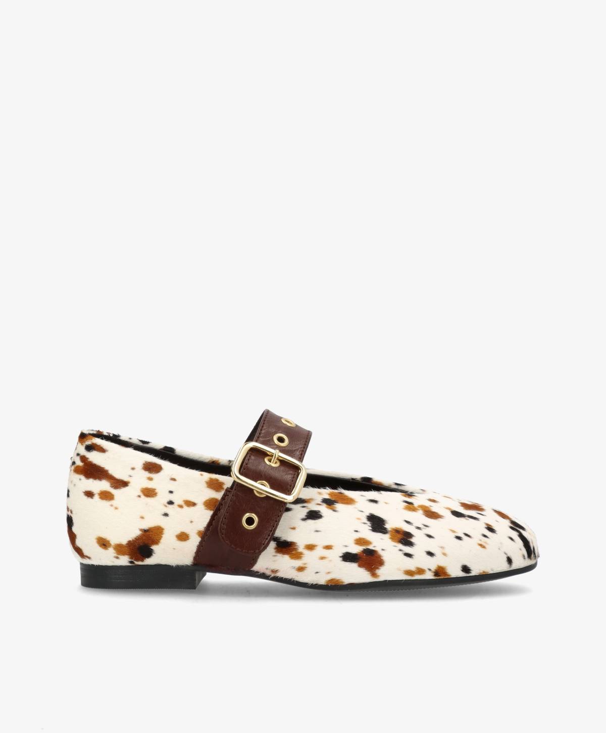 MORE Ha - Cow brun spot pony hair læder - Ballerina med rem Dame