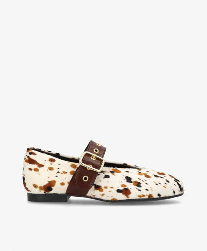 MORE Ha - Cow brun spot pony hair læder - Ballerina med rem Dame
