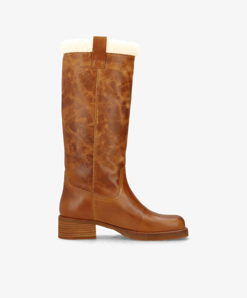 PREORDER - CAMERON LONG Warm - Cognac læder - Lang støvle Dame