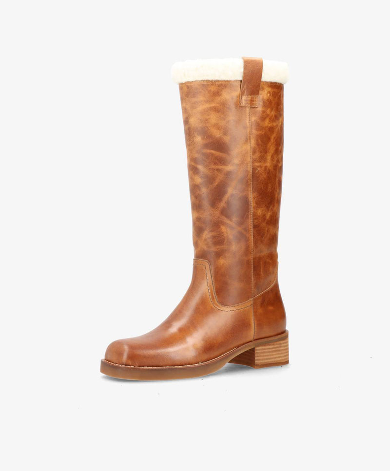 PREORDER - CAMERON LONG Warm - Cognac læder - Lang støvle Dame