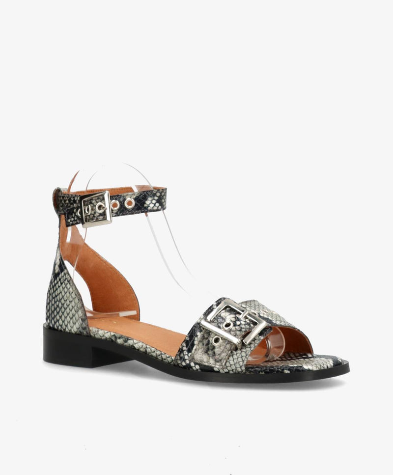 DESIRE - Offwhite snake læder - Sandaler med lav hæl Dame