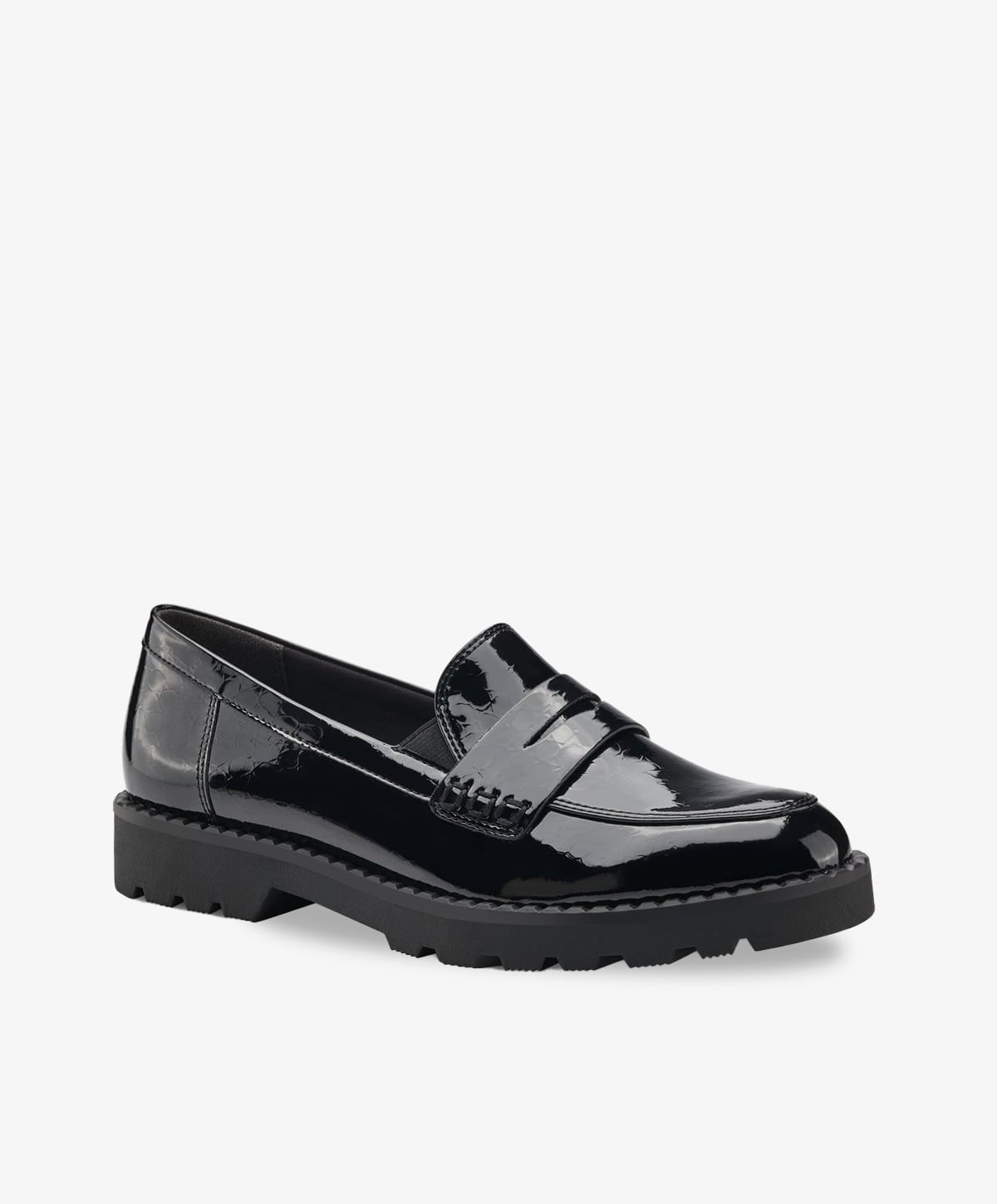 Sort dame loafer i laklæder med en robust sål.