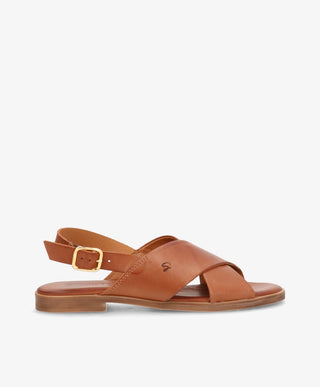 NICOLA - Mellembrun læder - Flade sandaler
