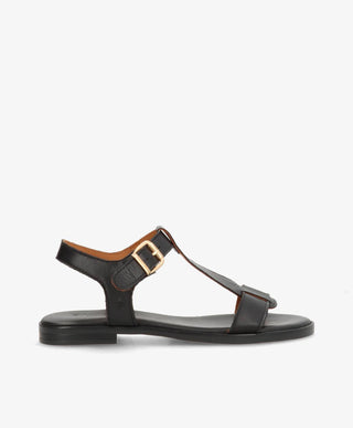 NORA - Sort læder - Flade sandaler