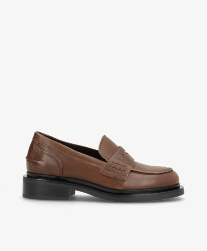 PURE - Brun washed læder - Loafers Dame