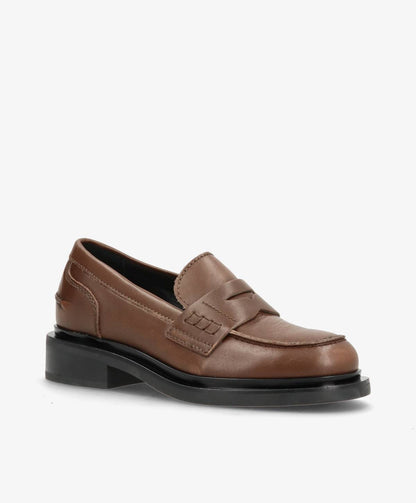 PURE - Brun washed læder - Loafers Dame