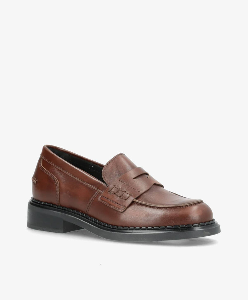 PREORDER - PURE - Brun washed læder - Loafers Dame