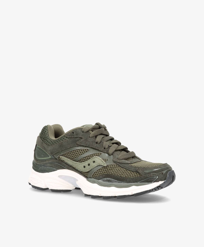 Khaki farvede sneakers til kvinder med hvid sål og snørebånd.