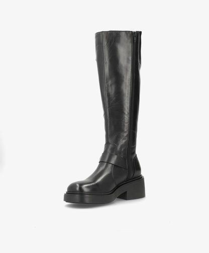 PREORDER - SADDLE LONG Buckle - Sort læder - Lange støvler Dame