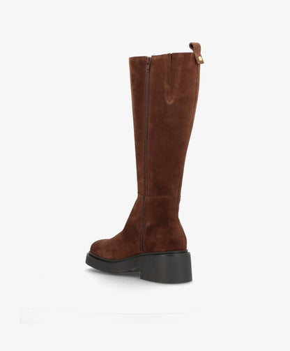 PREORDER - SADDLE LONG S - Mørkebrun ruskind - Lange støvler Dame