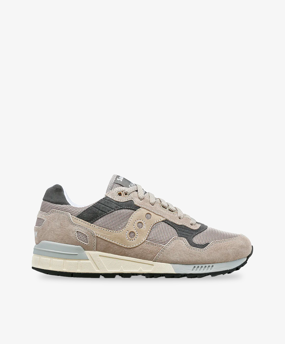 Lysegrå Saucony sneakers med flerfarvede detaljer og chunky bund.