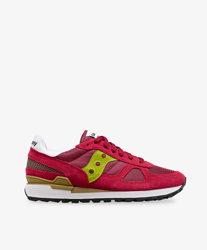 Saucony sneakers i bordeaux med flerfarvede detaljer og mesh.