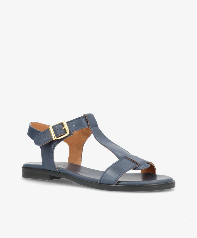 NORA - Jeans blå læder - Flad sandal Dame
