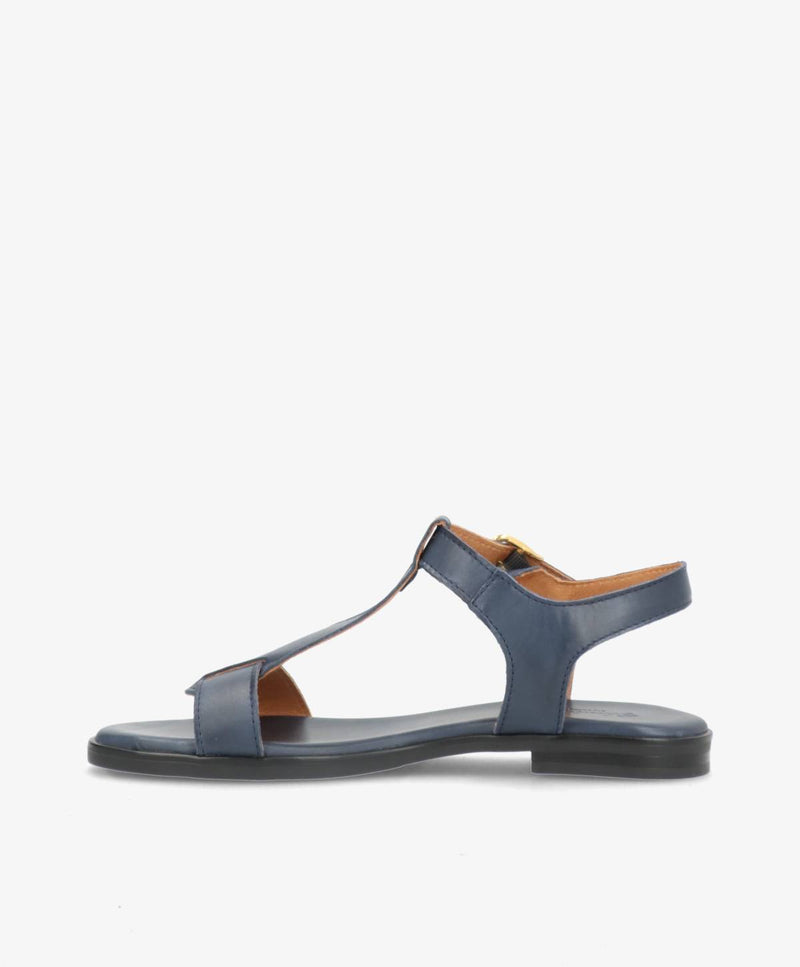 NORA - Jeans blå læder - Flad sandal Dame