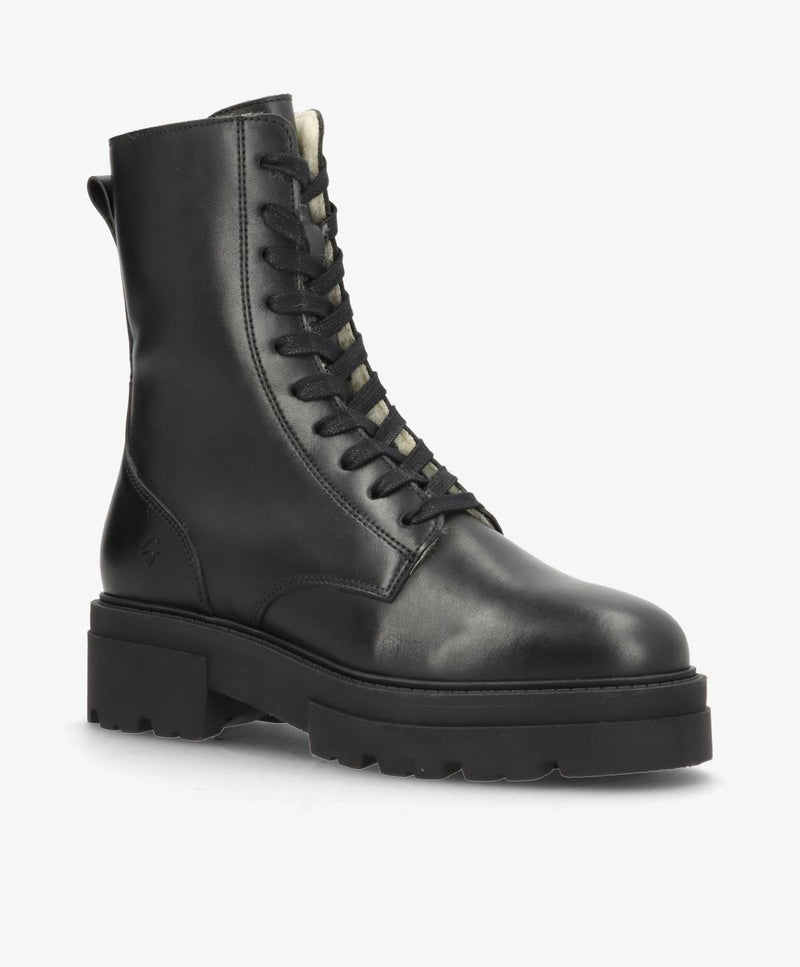 VALERIA LACE - Sort læder med varmt foer - Snørestøvle Dame