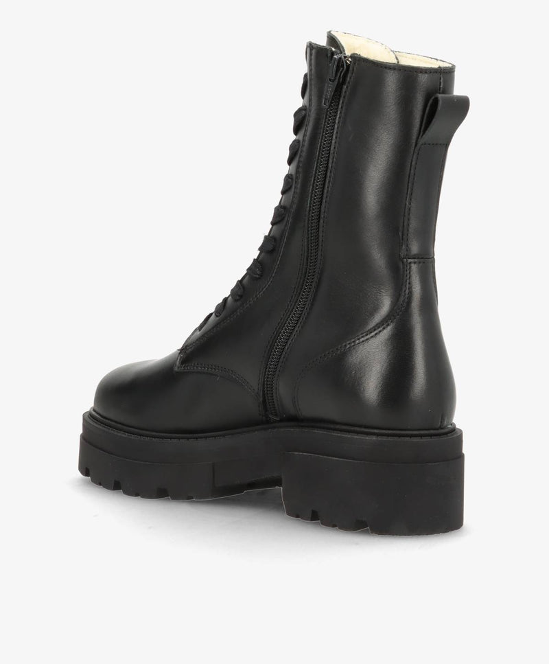 VALERIA LACE - Sort læder med varmt foer - Snørestøvle Dame