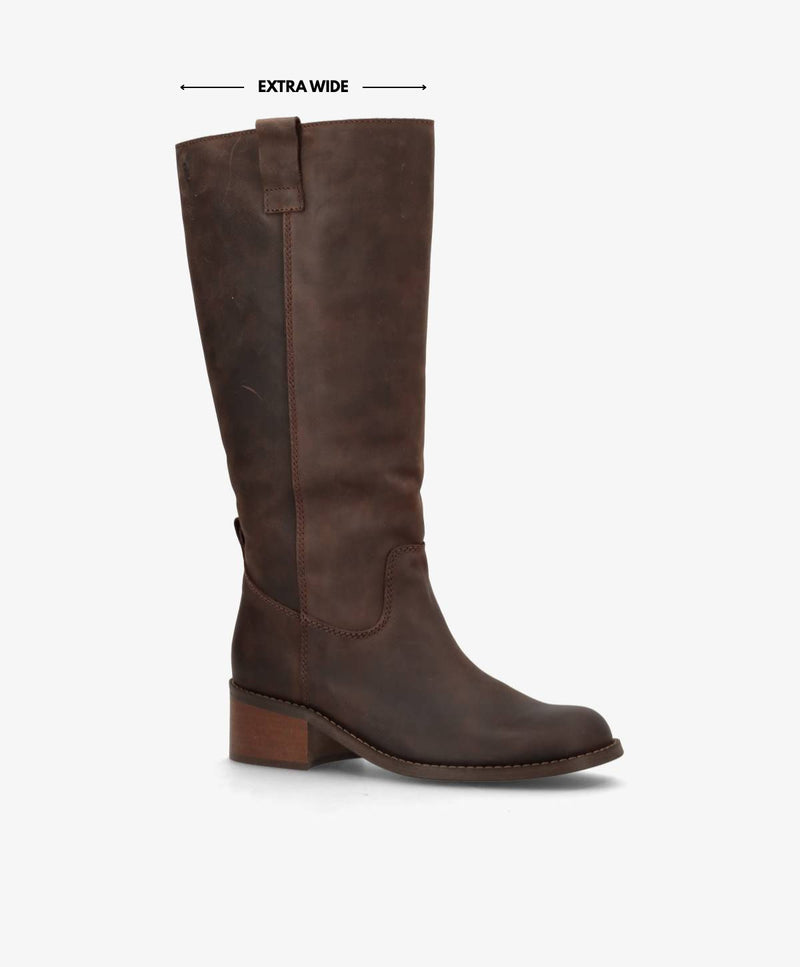 MARTINA LONG WIX - Chokoladebrun læder - Lang støvle Dame