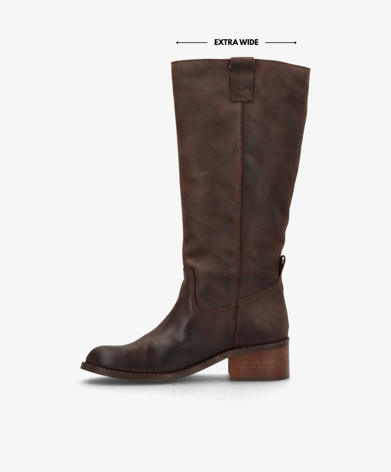 MARTINA LONG WIX - Chokoladebrun læder - Lang støvle Dame