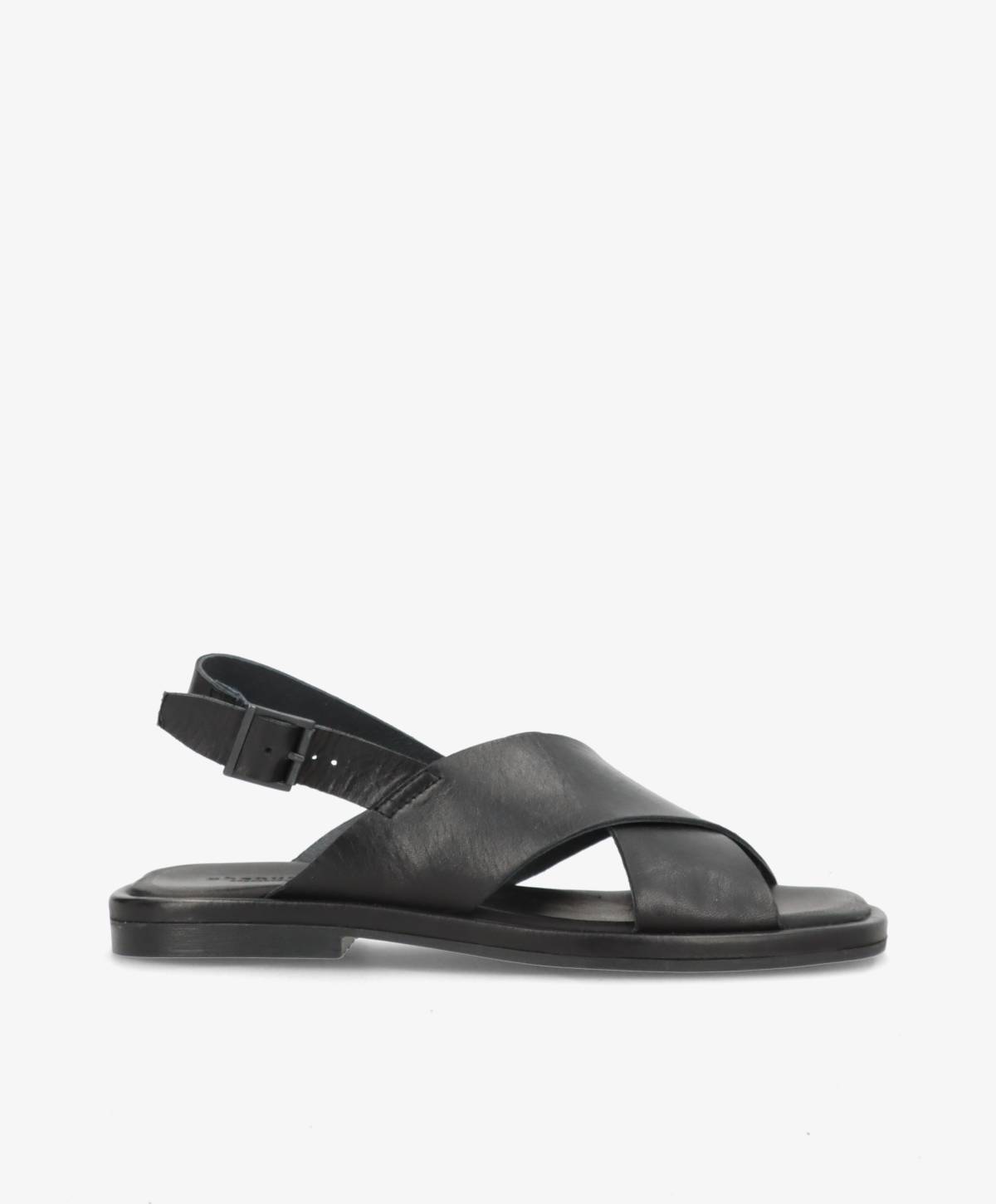 ONRY Strap - Sort læder - Flad sandal Dame