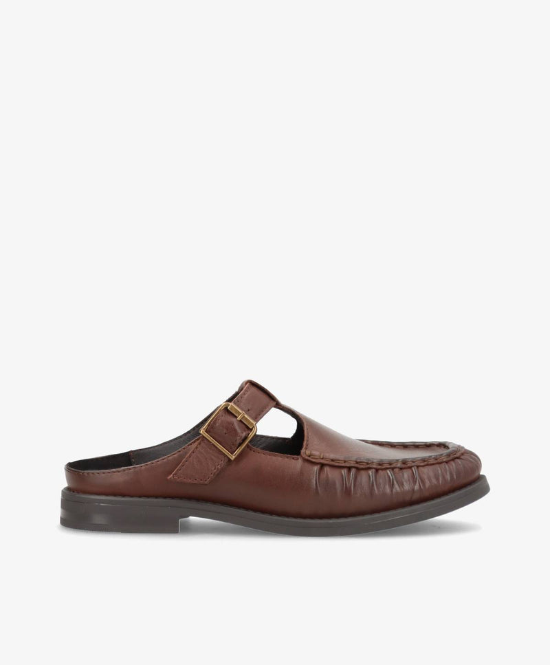 WHISPER HAY - Mørkebrun blødt læder - Loafer mule Dame