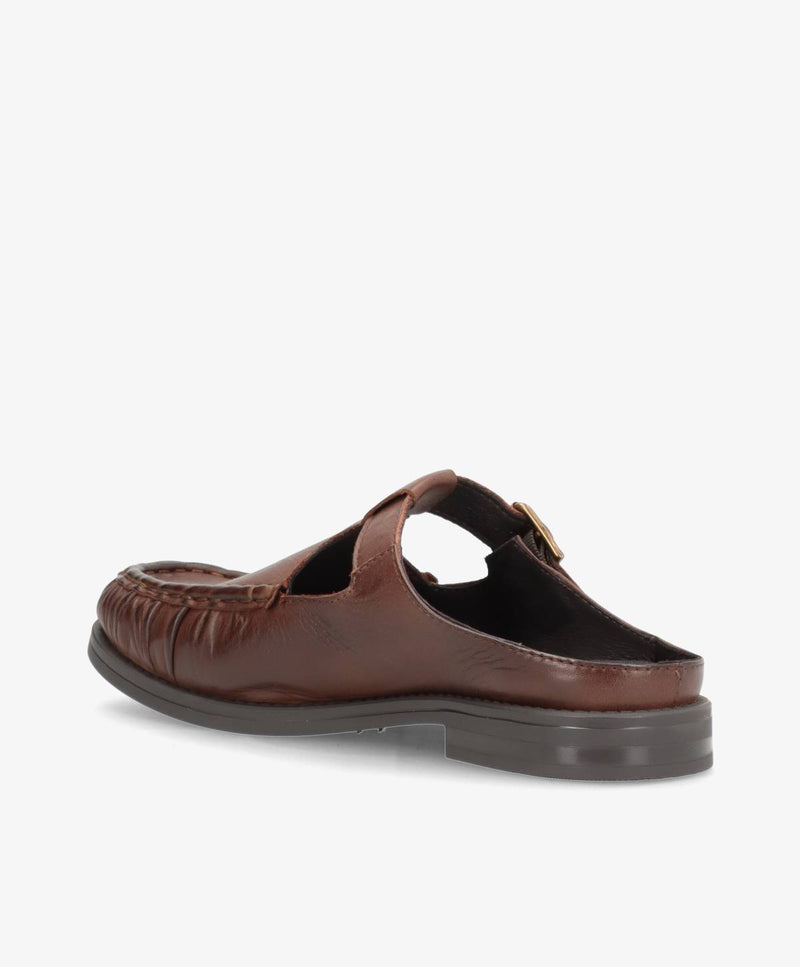 WHISPER HAY - Mørkebrun blødt læder - Loafer mule Dame