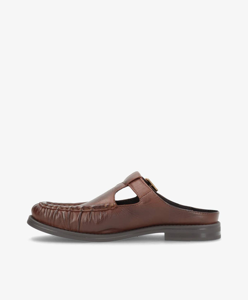 WHISPER HAY - Mørkebrun blødt læder - Loafer mule Dame