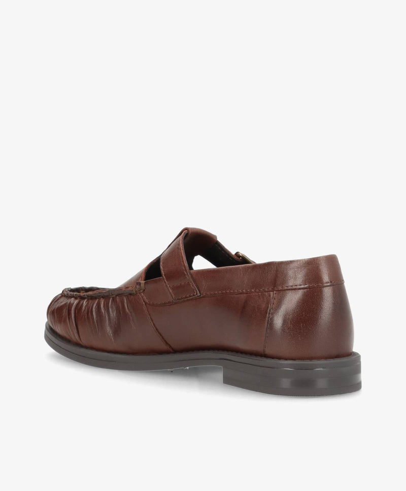 WHISPER TEE - Mørkebrun blødt læder - T-strap shoes Dame