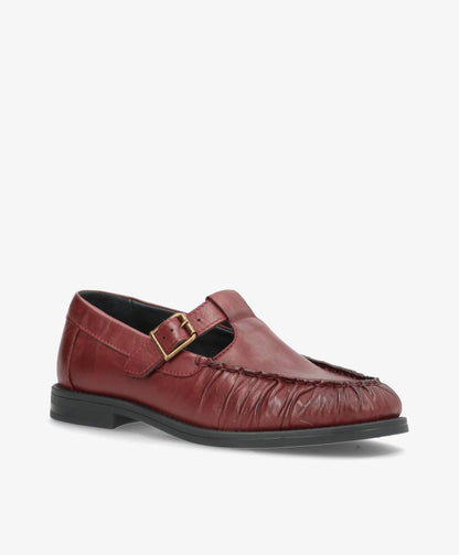 WHISPER TEE - Vinrød blødt læder - T-strap shoes Dame