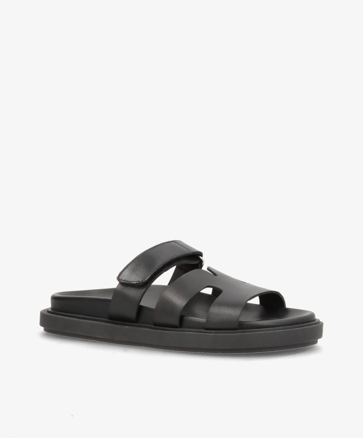 ECHO - Sort læder - Flade sandaler Dame