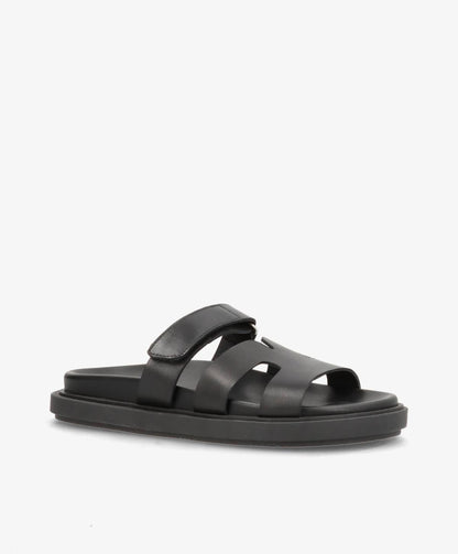 ECHO - Sort læder - Flade sandaler Dame