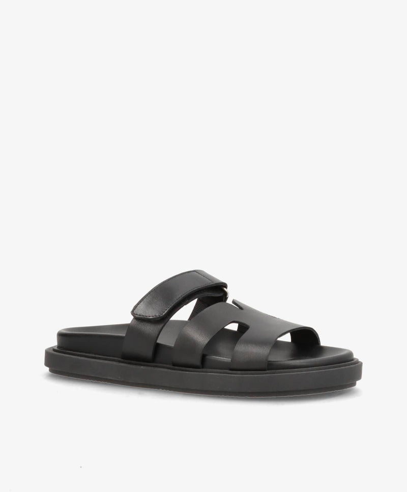 ECHO - Sort læder - Flade sandaler Dame