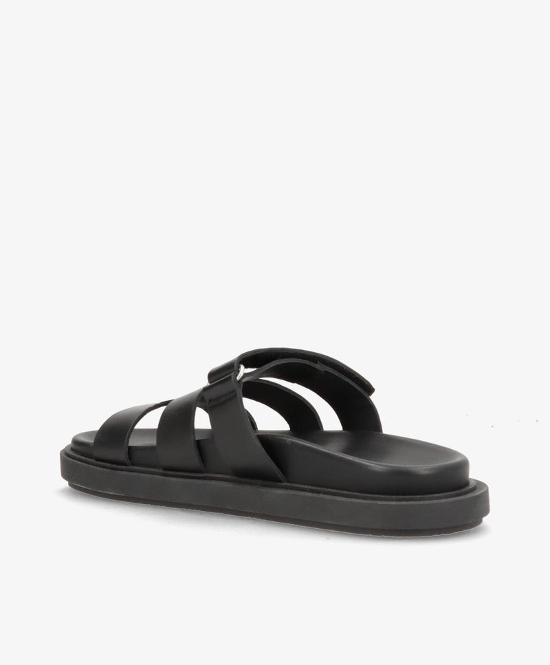 ECHO - Sort læder - Flade sandaler Dame
