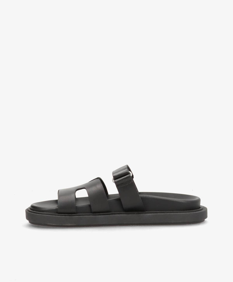 ECHO - Sort læder - Flade sandaler Dame