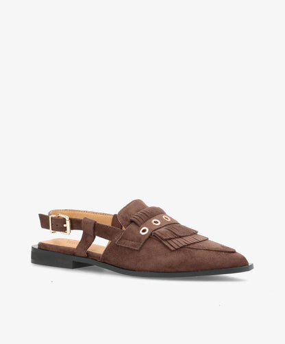 Shoecobay - Mørkebrun Vegan ruskind - Slingback sko - Dame