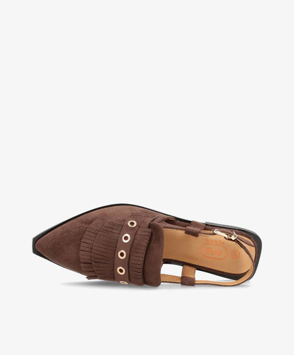 Shoecobay - Mørkebrun Vegan ruskind - Slingback sko - Dame