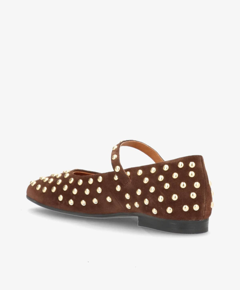 FLEUR S - Mørkebrun ruskind - Ballerina med rem Dame