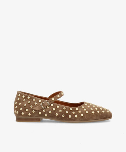 FLEUR S - Mørk beige ruskind - Ballerina med rem Dame