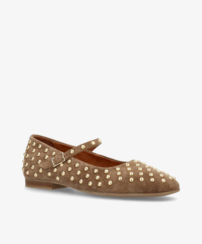 FLEUR S - Mørk beige ruskind - Ballerina med rem Dame