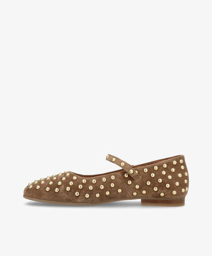 FLEUR S - Mørk beige ruskind - Ballerina med rem Dame